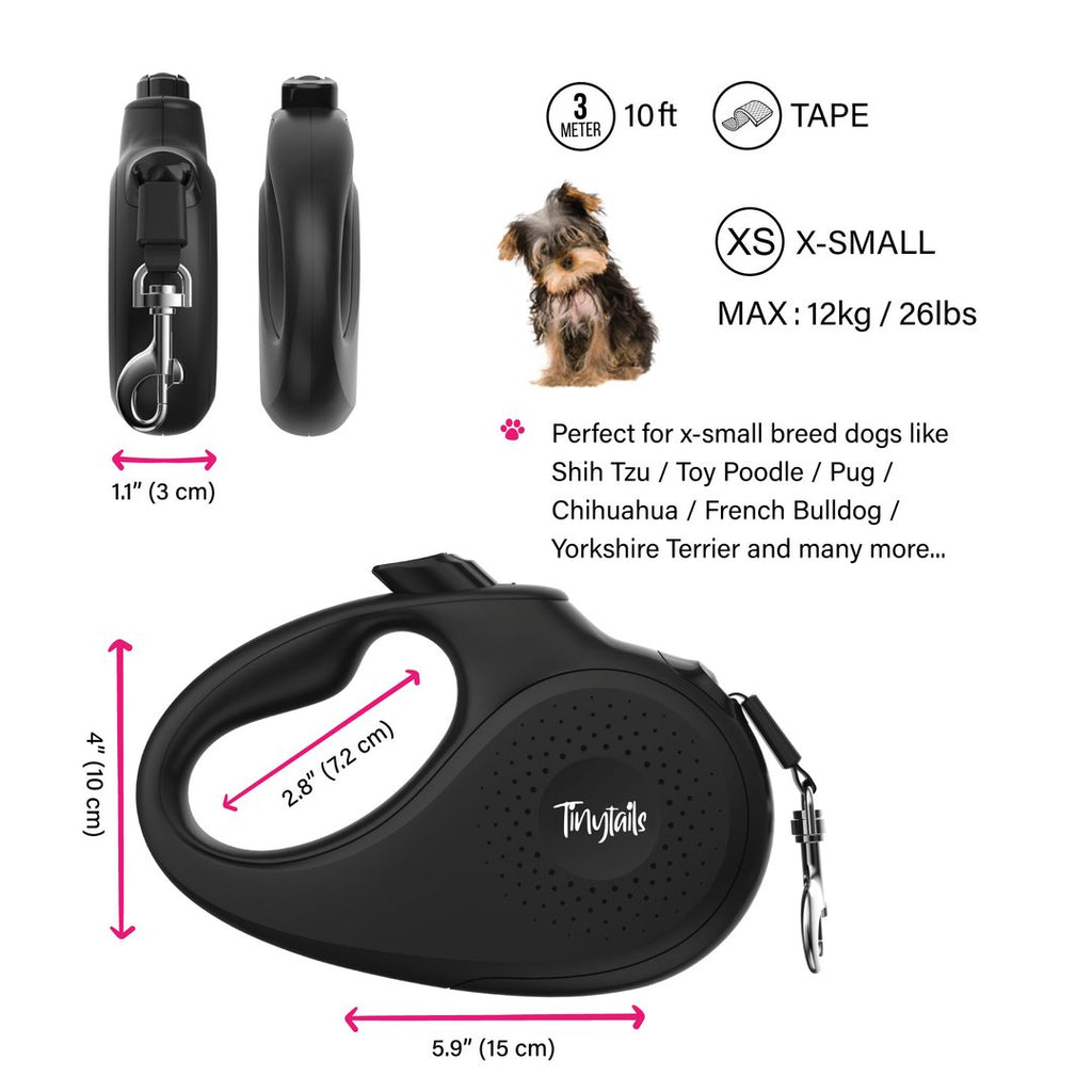 Showing measurement of extra small retractable leash 