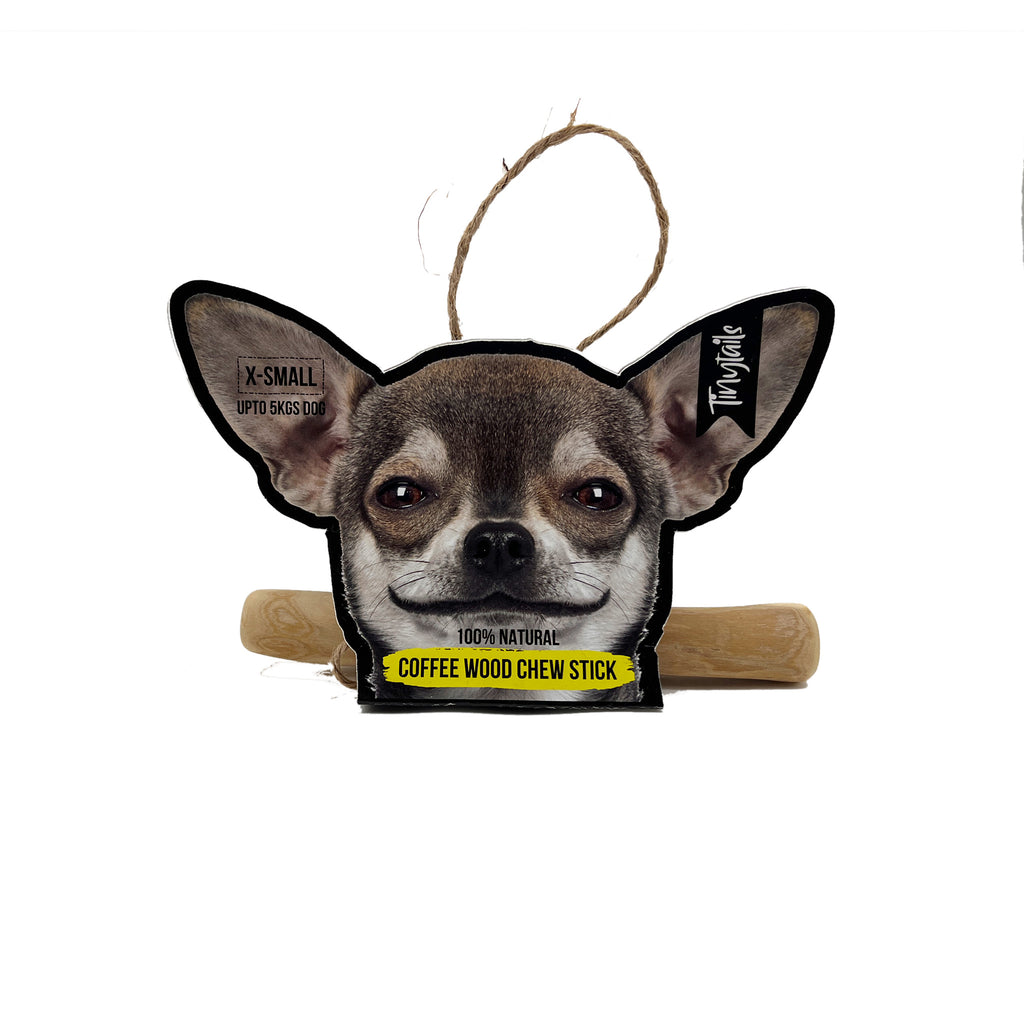 Extra Small coffee wood chew stick with Tinytails packaging